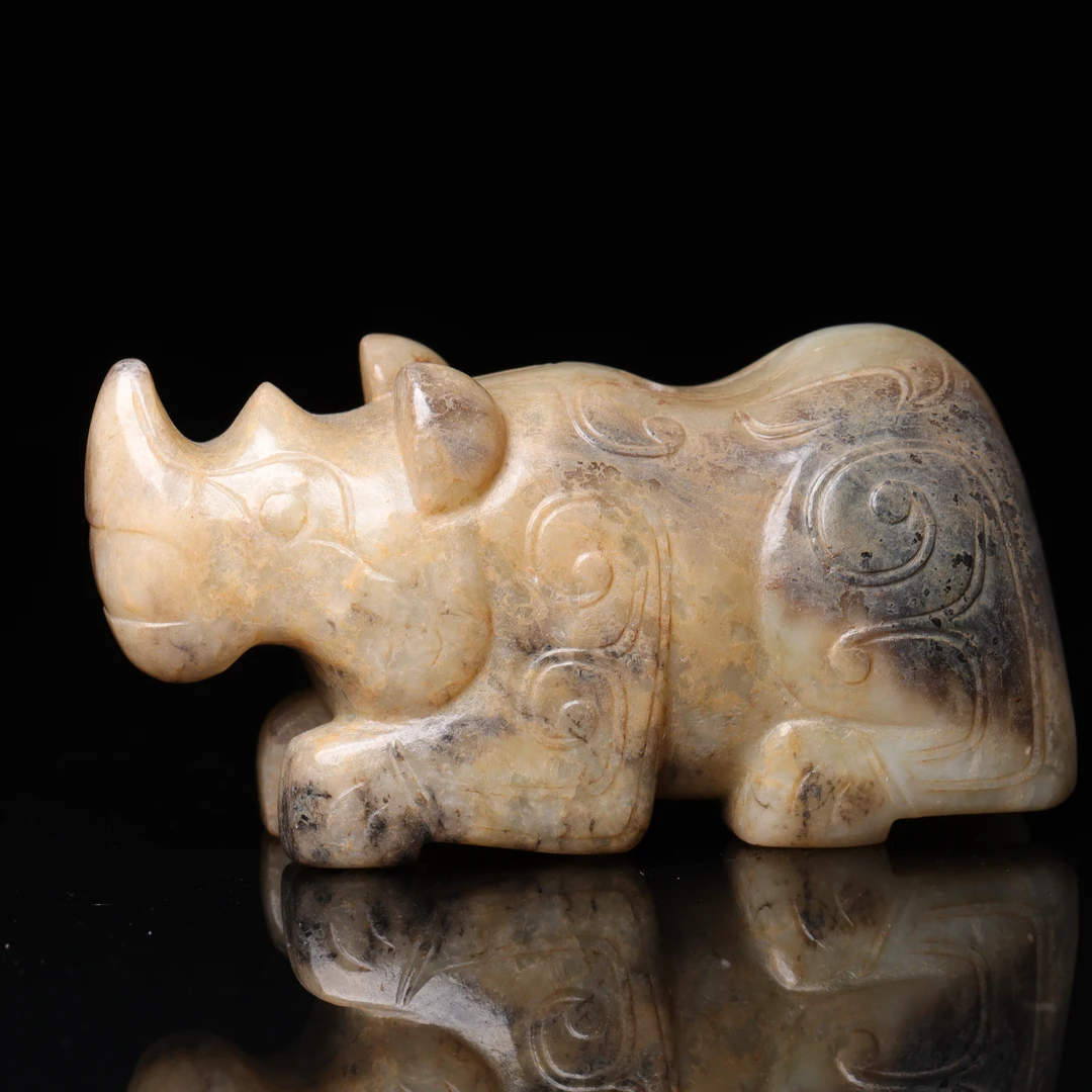 明代和田玉犀牛花件-CS