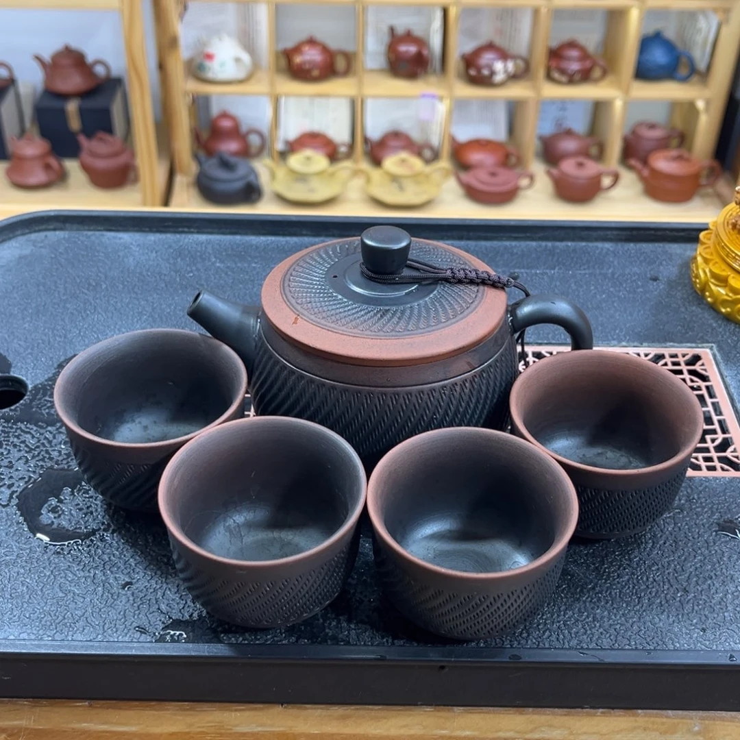 紫砂茶案汉瓦（一壶四杯）