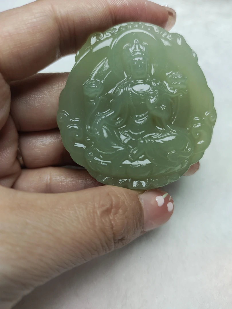 和田玉青海料观音挂件
