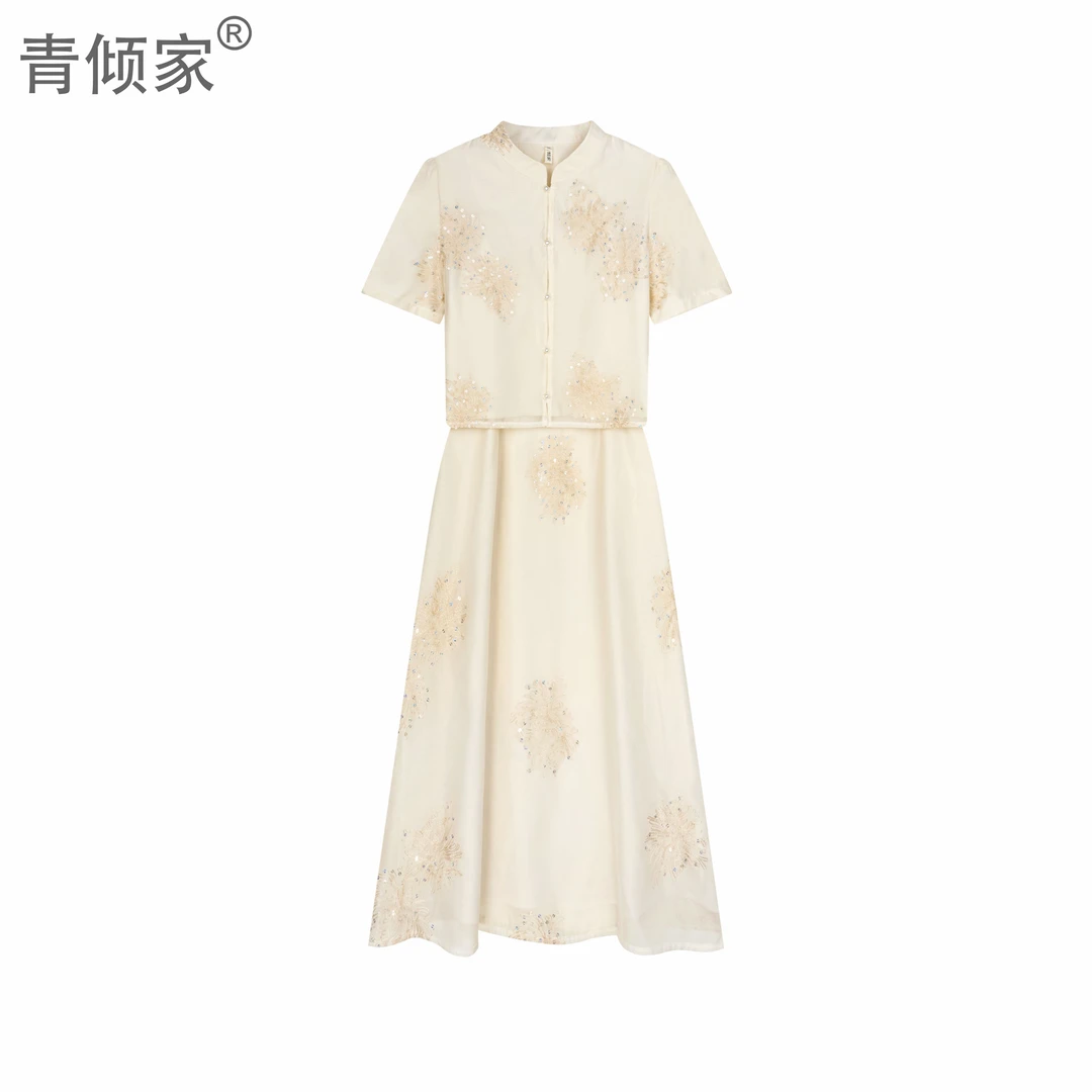 青倾家【绣影云裳】新中式国风刺绣提花套装女夏季气质优雅两件套