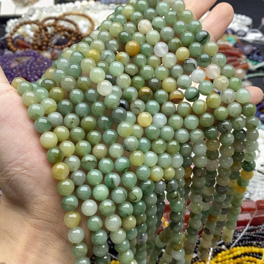 未镶嵌玛瑙/玉髓珠宝半成品一条天然8mm油东岭玉圆珠