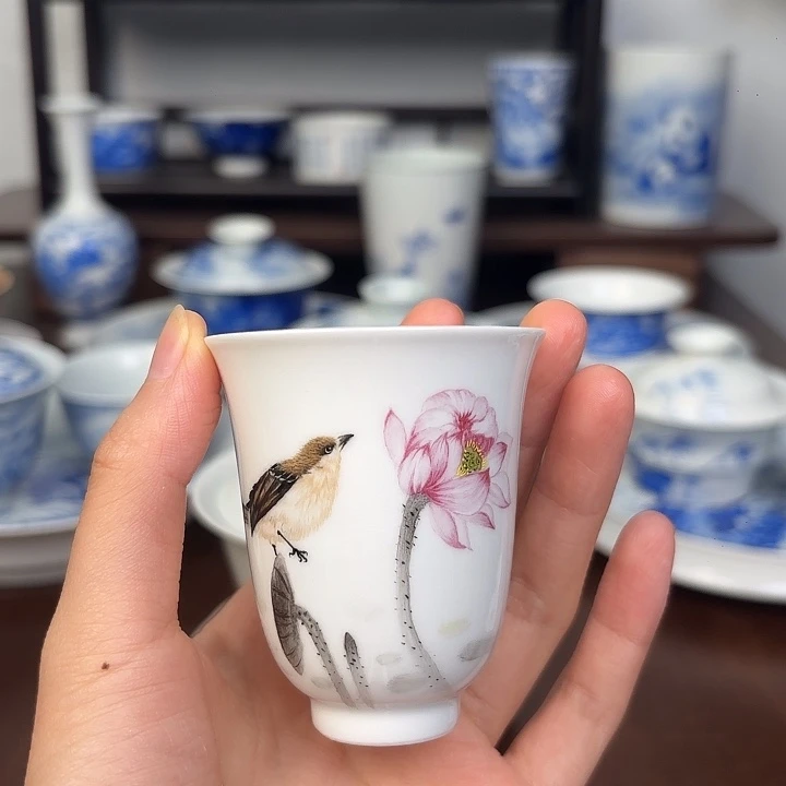 杯子手工手绘花鸟杯子