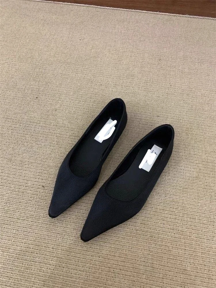 新款时尚白塔女2025春季新款法式气质优雅绸缎女 鞋软底平底鞋