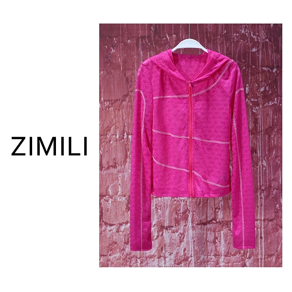 【亮哥女装】2025欧版新品玫红色时尚休闲连帽高弹开衫上衣7625-B6