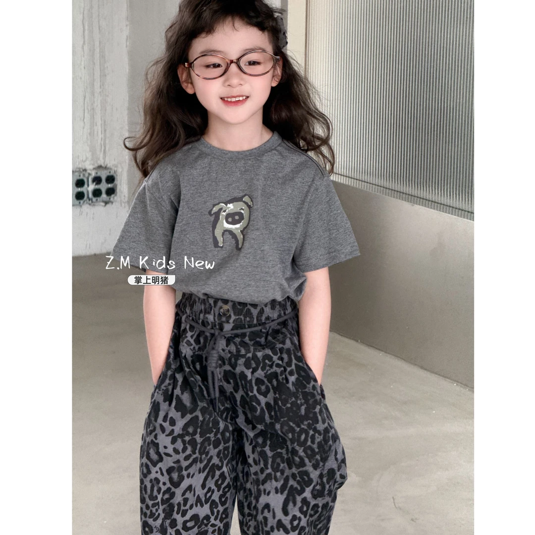 【掌上明猪】2025夏儿童圆领印花半袖男女童短袖中大童T恤N-65070