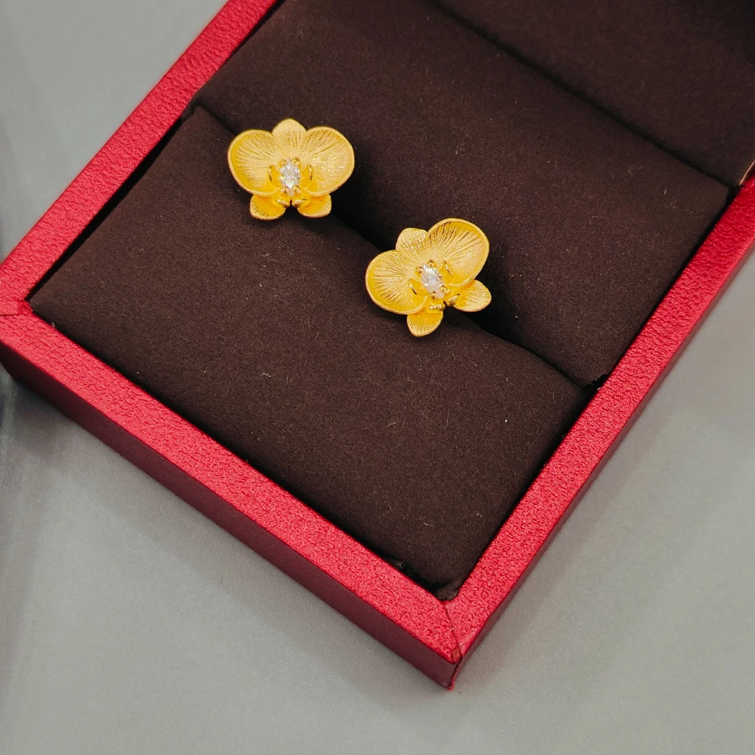 珺铺黄金 足金999【一店】5G蝴蝶兰莫桑磨砂拉丝镶嵌直针简约