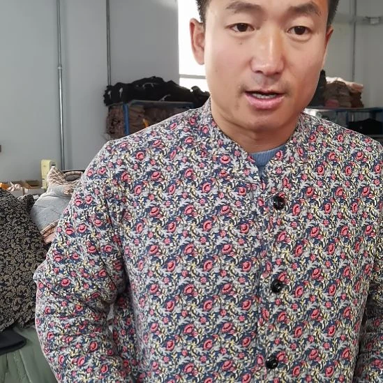 蓝色花棉里上衣新款