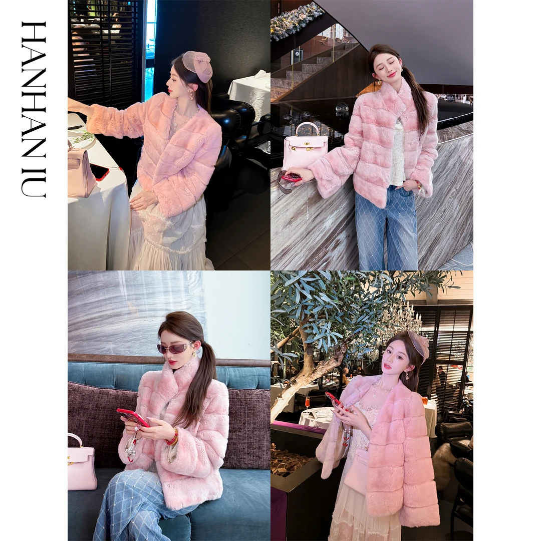 韩韩IU【莱茵之梦】高定100雷克斯獭兔毛女士秋冬防风保暖皮草外套