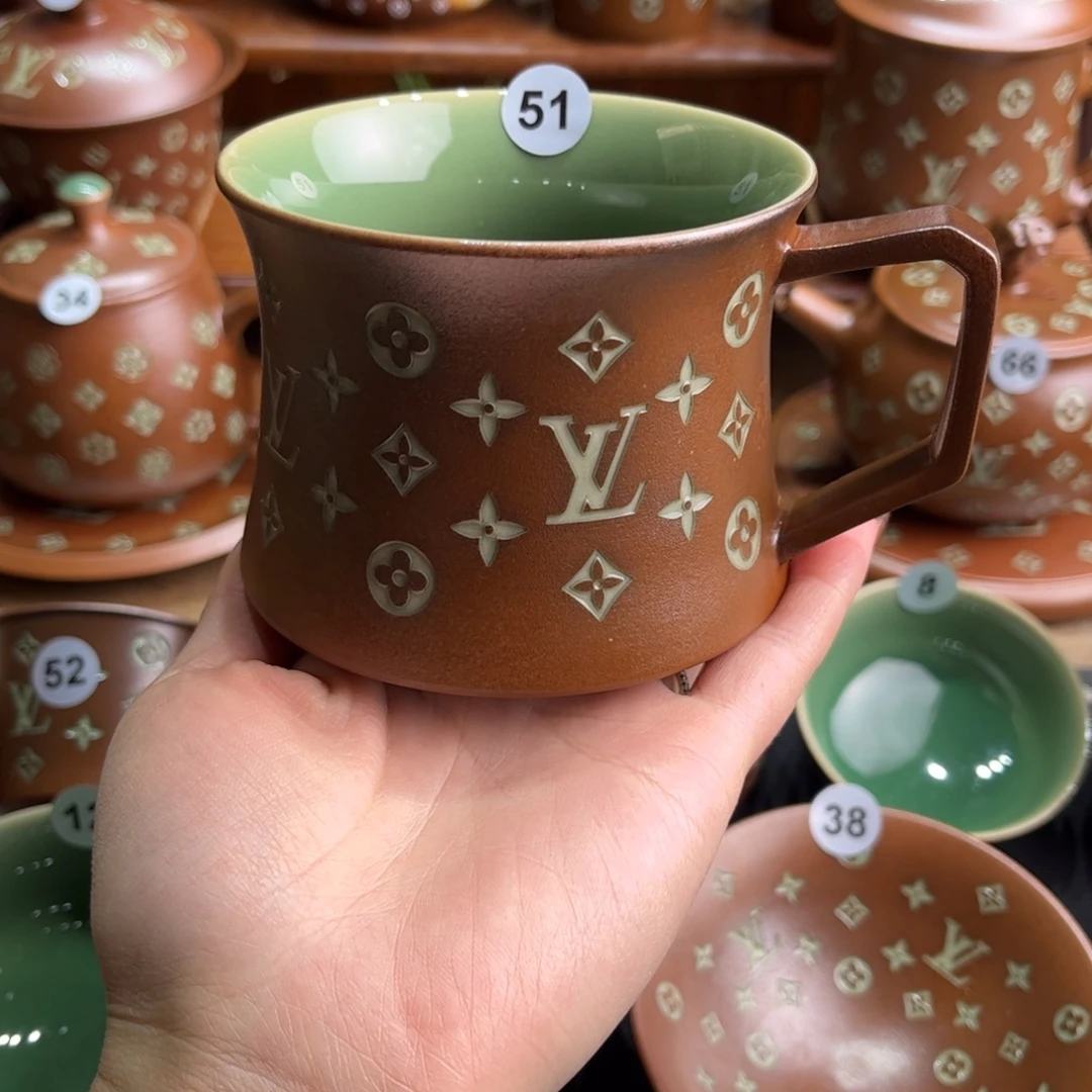 张***禅草木灰老花咖啡杯