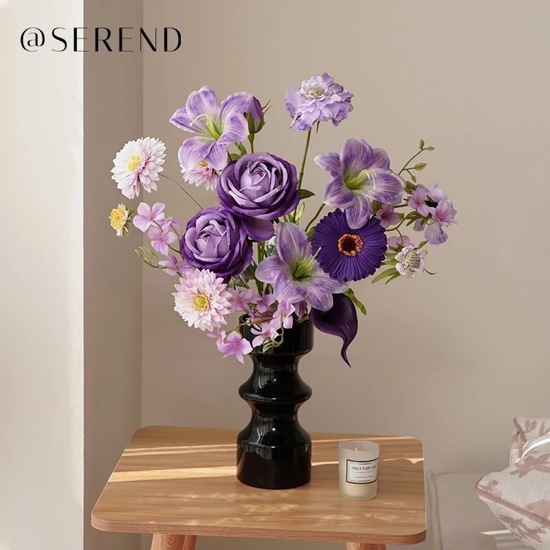 暮山-紫氛围感客厅玄关餐桌卧室床头柜仿真花假花装饰摆件手捧花