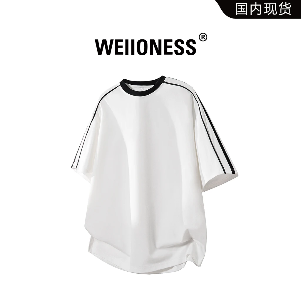 WEIIONESS条纹拼接短袖T恤男2025夏季薄款百搭宽松上衣高级感男装