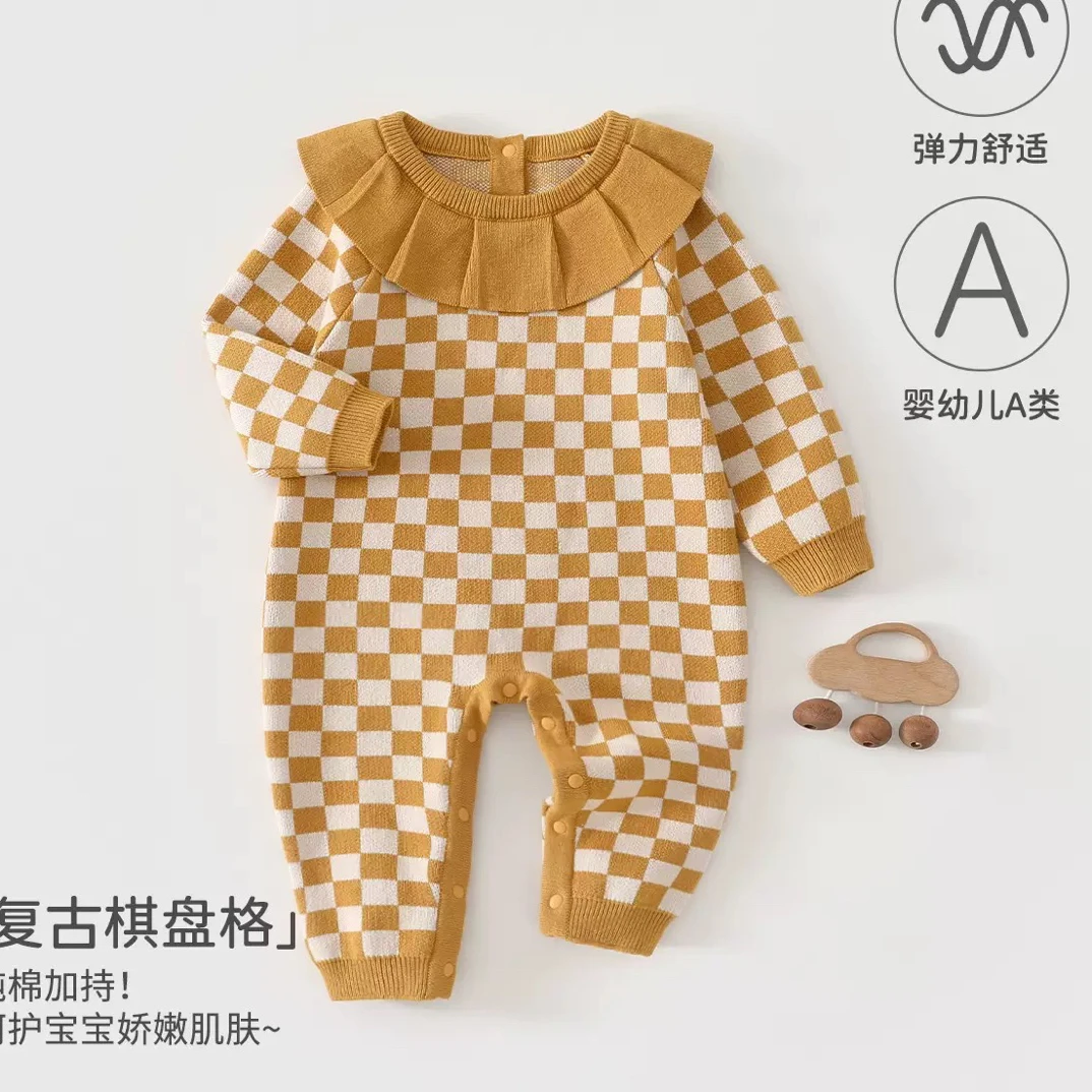 婴儿连体衣A类纯棉秋季宝宝套头针织毛衣外出爬服