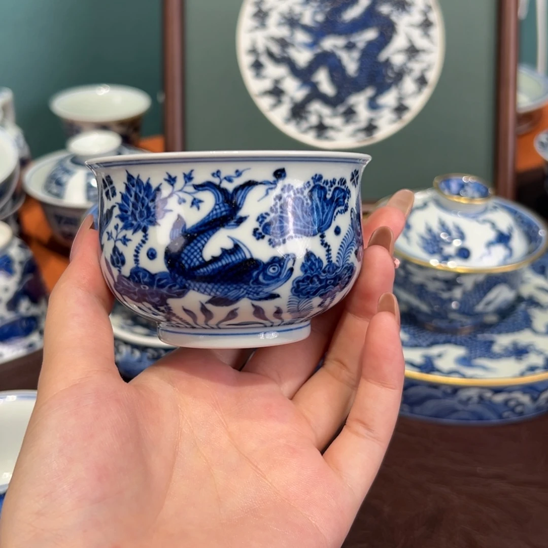 青花雯华堂手绘杯杯