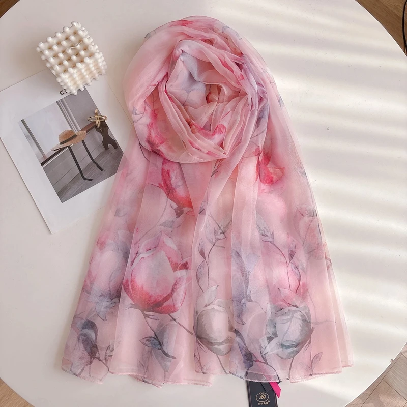 【夏日玫瑰】云锦纱 180x130尺寸透气百搭舒适披肩丝巾