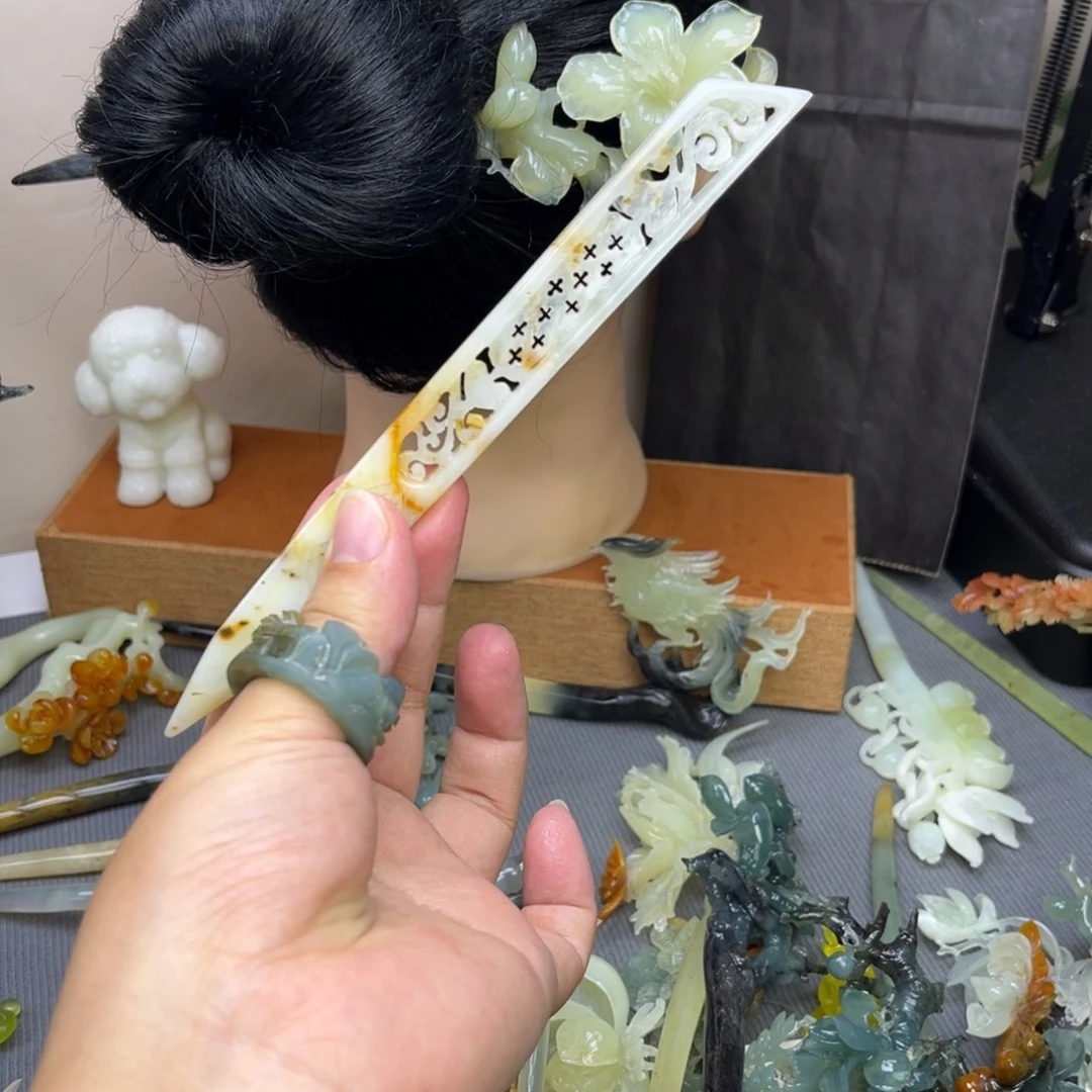 蛇纹石玉合金发饰