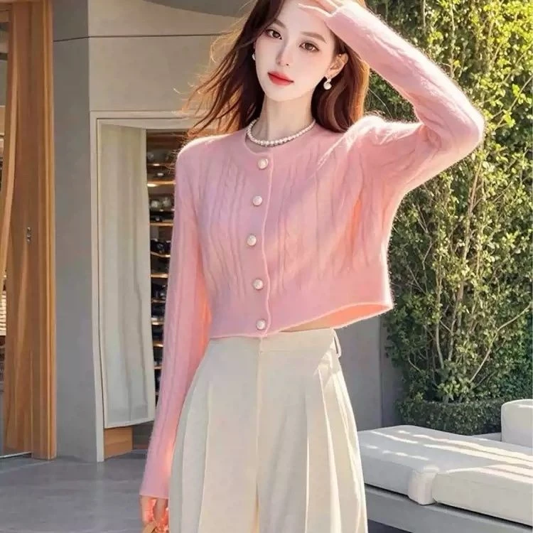 温柔减龄小个子毛衣开衫女春秋搭配短款配高腰裤减龄漂亮外套女