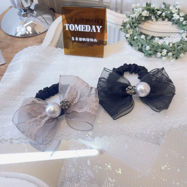 W640韩系设计复古春夏新款轻奢蝴蝶结蕾丝精致发绳