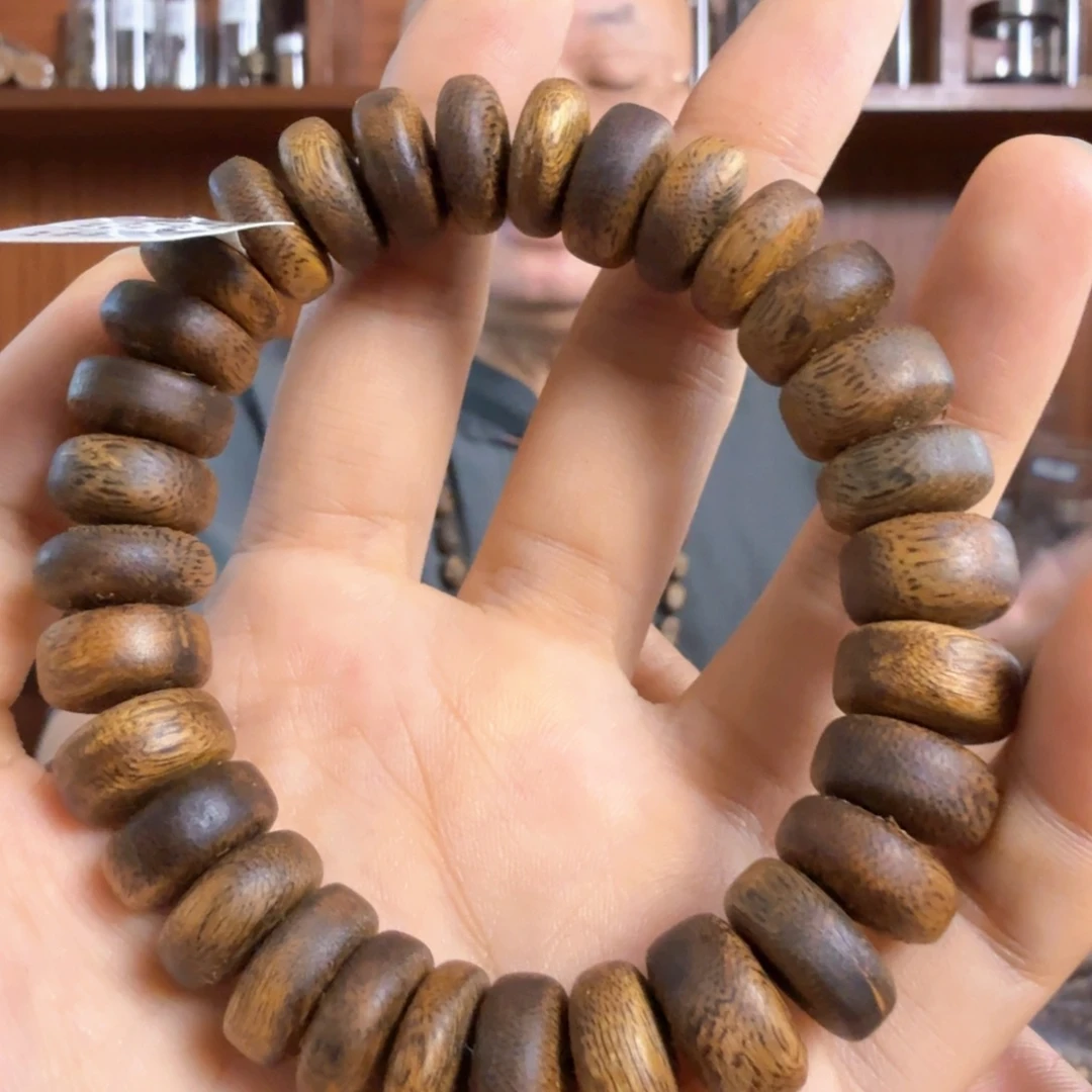 手串沉香奇楠沉香乌身沉水浮卡1.4虫漏算盘珠单圈手串一条