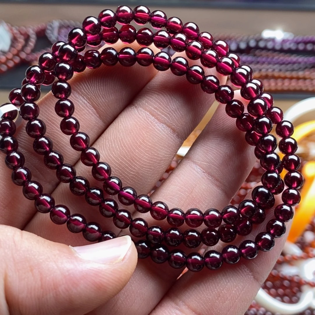 手链石榴石未镶嵌4.8mm精品酒红色