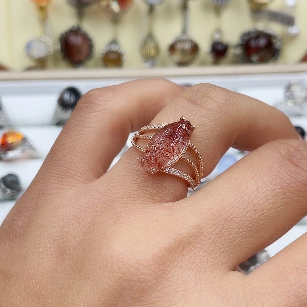 水晶戒指银S925镶嵌盼*