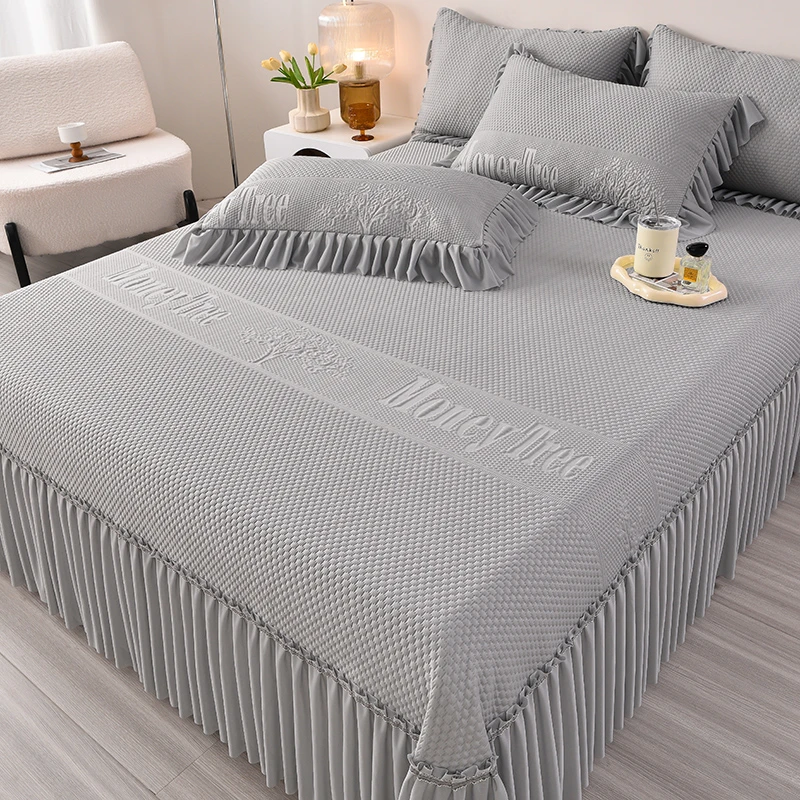 凉感冰豆豆凉席床裙冰丝席床单垫可机洗水洗防滑床空调席三件套