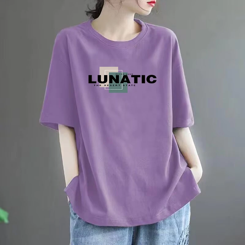 100%棉短袖T恤女夏季印花大码减龄宽松显瘦时尚洋气休闲半袖上衣