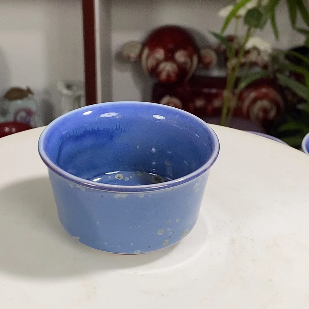 杯钧瓷茶杯高温窑变蓝釉金癍原矿