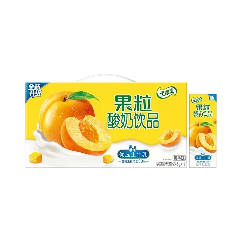 （4月产）【京东快递 次日达】伊利果粒优酸乳黄桃味245g*12盒*1箱早餐必备营养奶