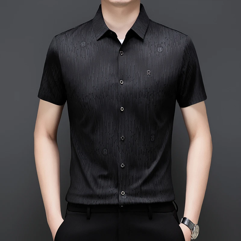 老爷车短袖衬衫男夏季冰丝凉感高档时尚设计感轻奢百搭衬衣薄款25