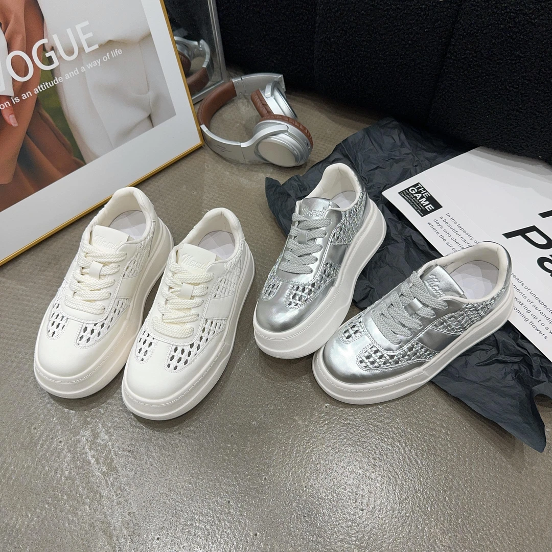 -夏季新品女编织厚底休闲鞋时尚增高系带女板鞋韩版潮