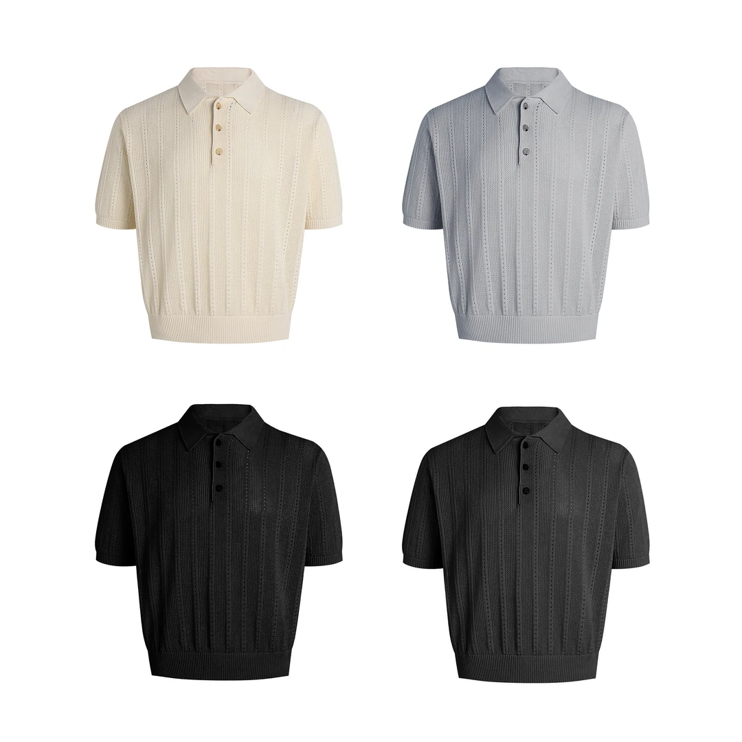 Set for life 24SS复古感提花肌理拉毛Polo短宽翻领短袖