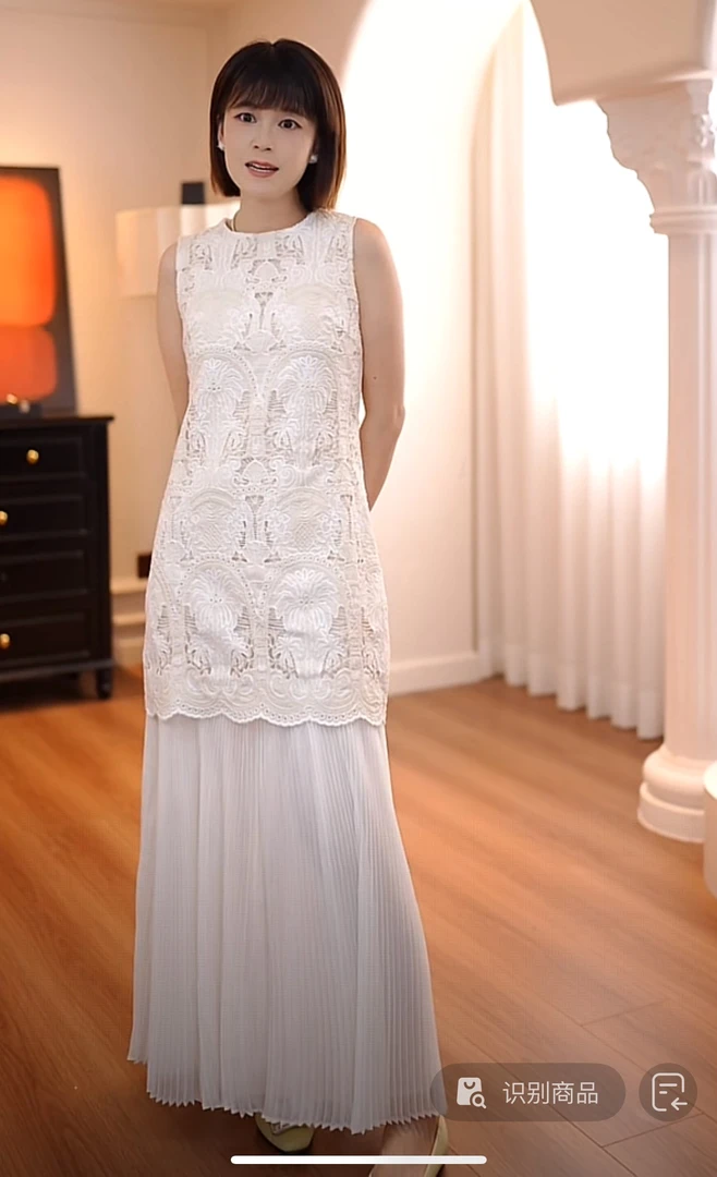 夏季新款无袖蕾丝镂空网纱拼接连衣裙0530