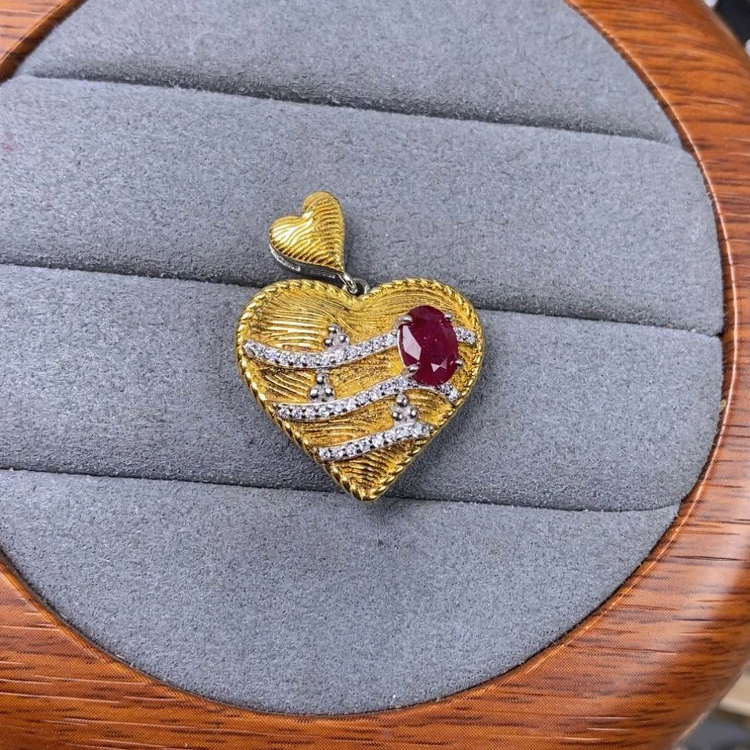 红宝石吊坠(不含链)银S925镶嵌