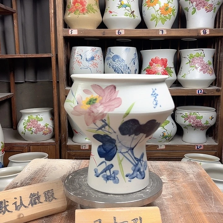 摆件高脚荷花新款陶瓷陶瓷
