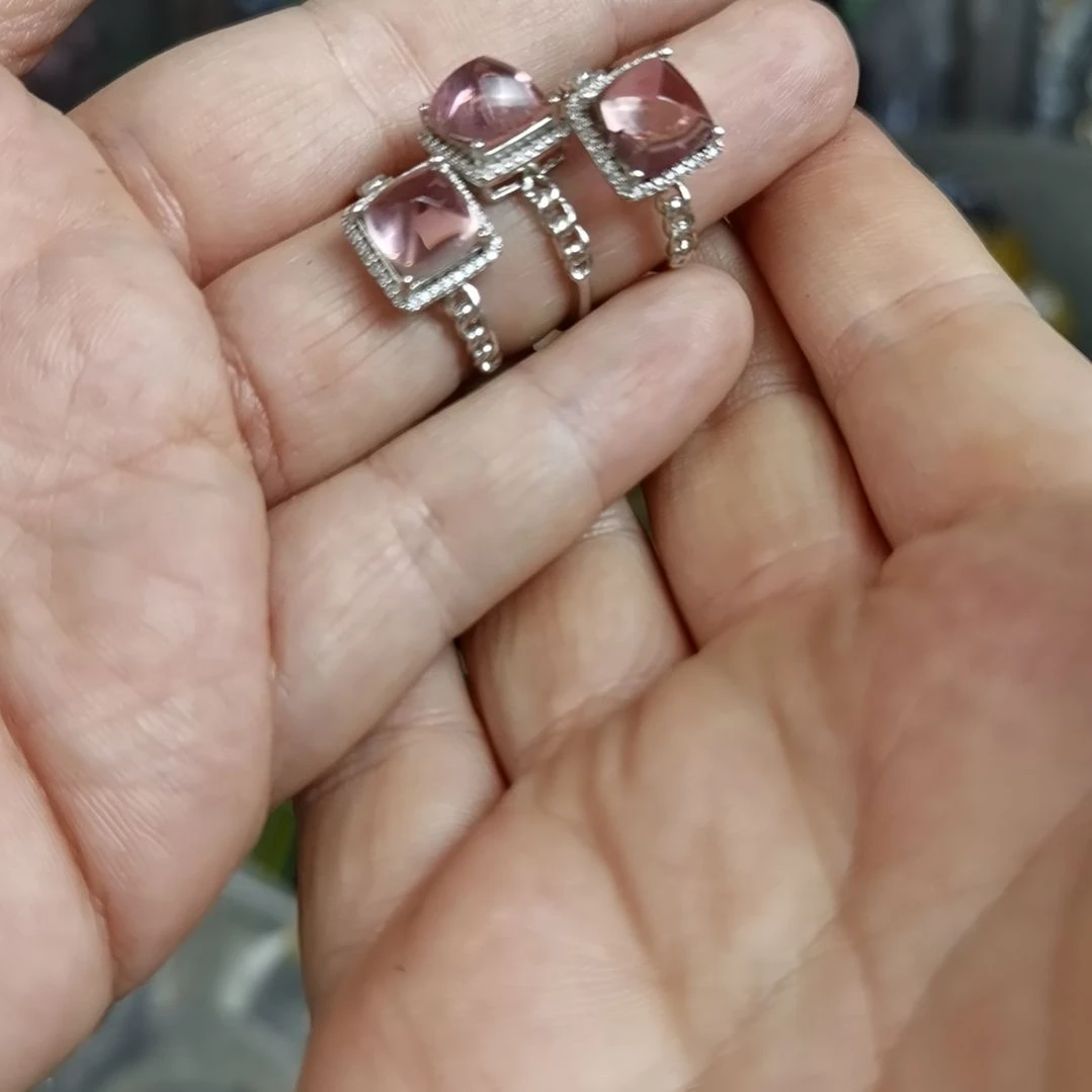 碧玺戒指银S925镶嵌多样性发货其一