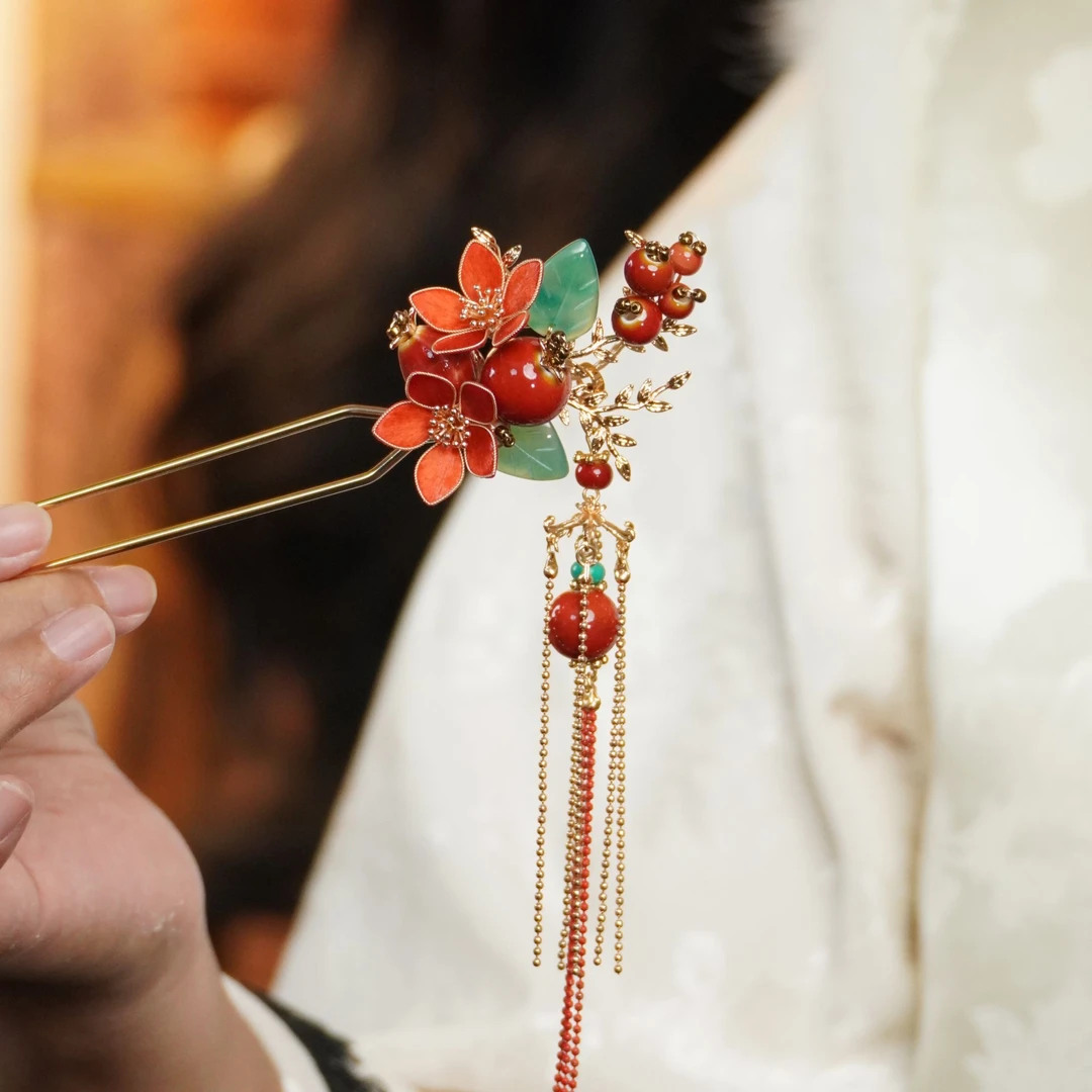 石榴花系列非遗绒花南京绒花手工艺品