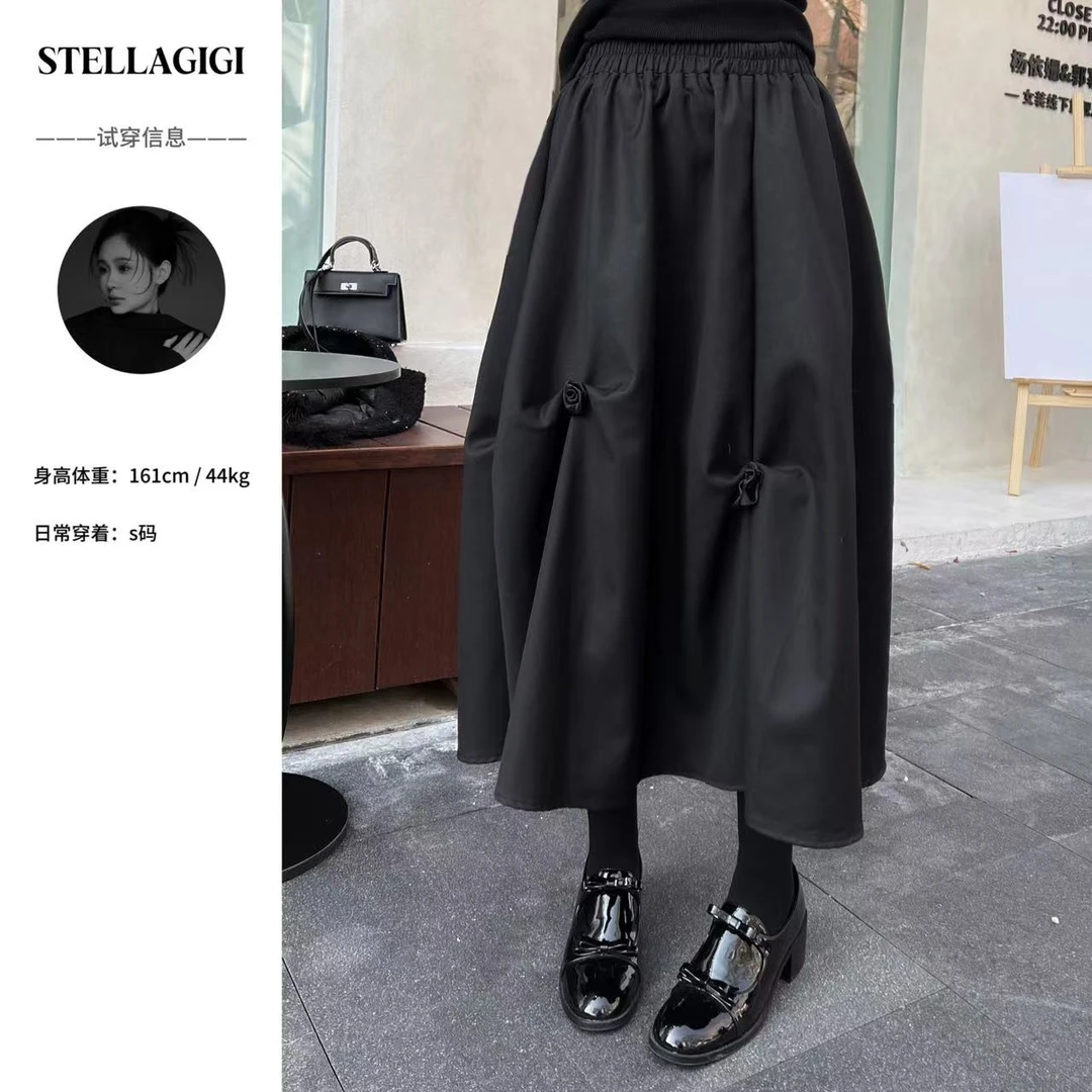 SG / 郭幂幂 AW 法式甜美风 立体玫瑰花好看显瘦半身裙Q-20242417