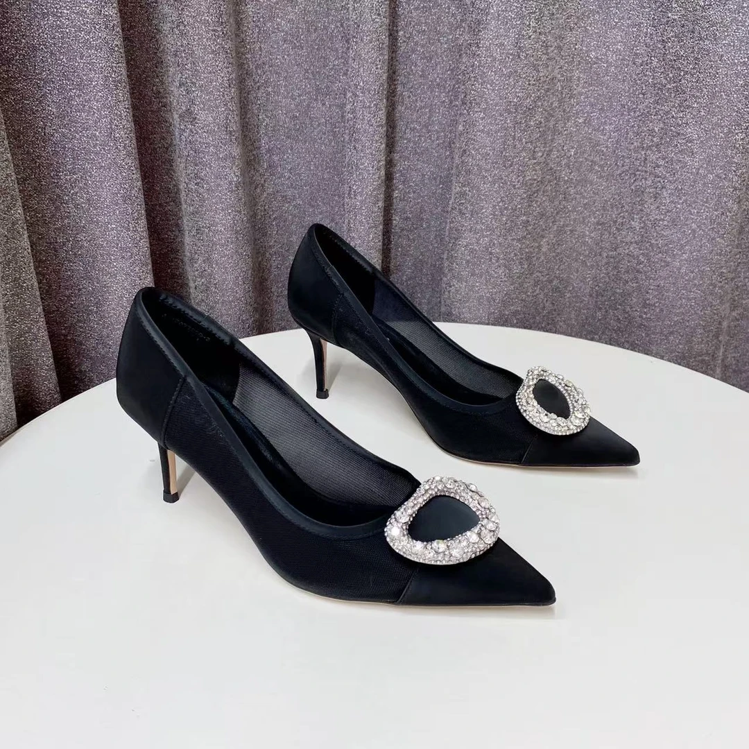 C6091  黑色  时尚舒适高跟2025新款百搭气质浅口单鞋