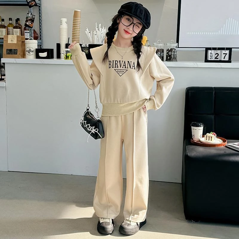 女童秋冬套装2025新款洋气儿童韩版长袖卫衣阔腿裤运动休闲两件套