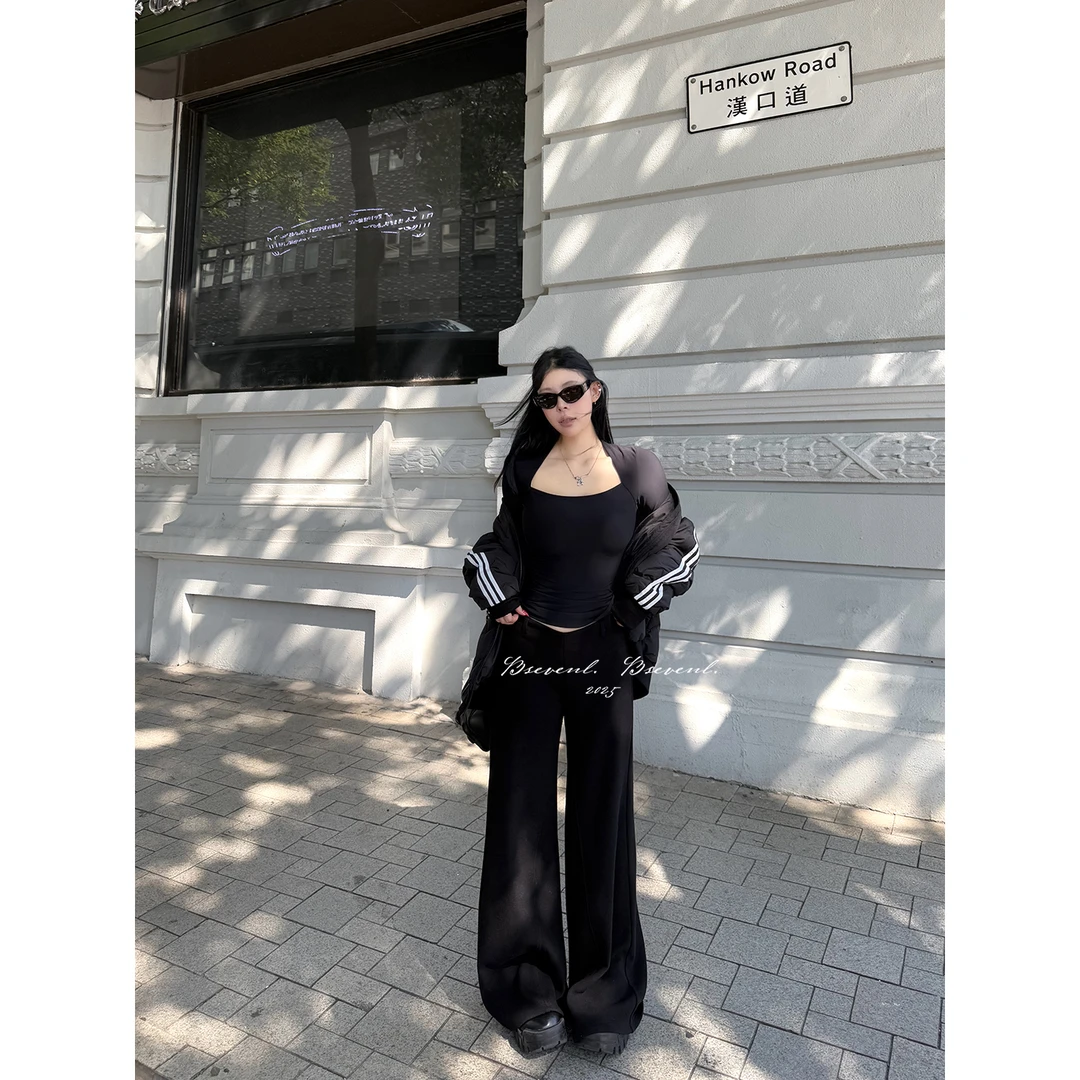 黑泽玄七【保命年糕裤】秋冬V腰系列460G开司米超细坑条显瘦休闲裤