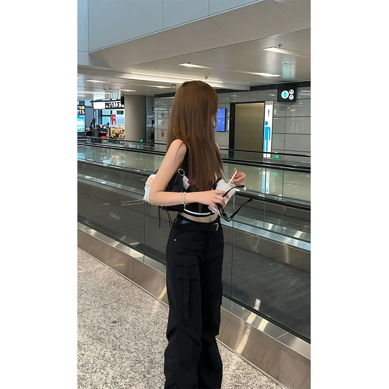 2025夏季时尚小众设计款显瘦修身无袖上衣休闲宽松百搭直筒长裤女