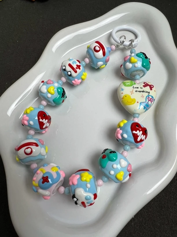 创意手绘珠手机链挂件包包挂饰diy(默认微瑕)