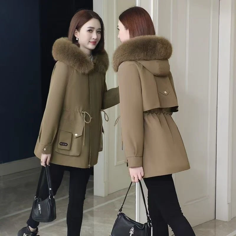 2024四叶草派克服女中长款连帽大毛领洋气大衣