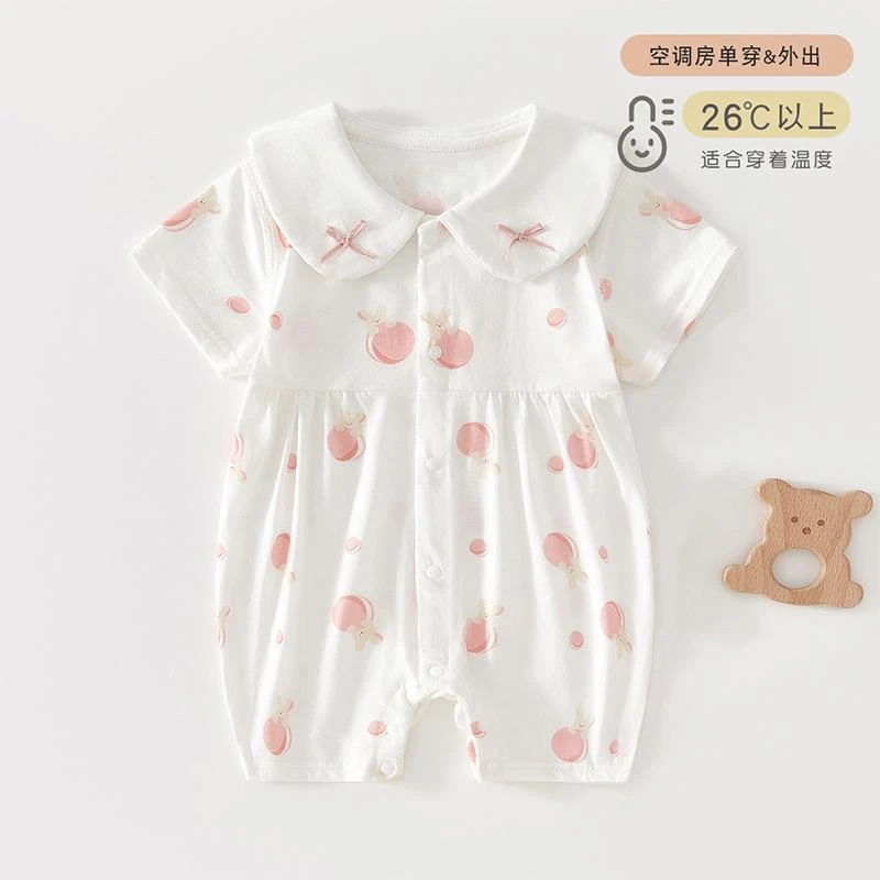 婴儿衣服新生夏季薄款纯棉短袖连体衣女宝宝夏装可爱公主甜美哈衣