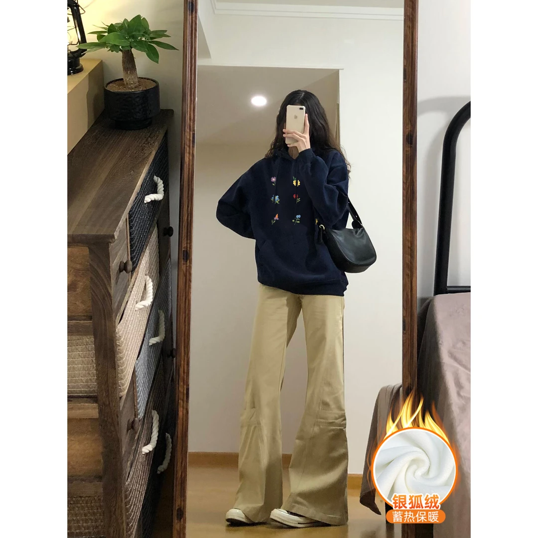 韩版花卉印花连帽卫衣女秋冬季时尚大码胖mm慵懒风加绒加厚上衣潮