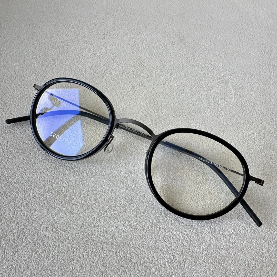 原版开模林德5805同款46纯钛板材圆形眼镜框TT系列超轻近视眼镜架