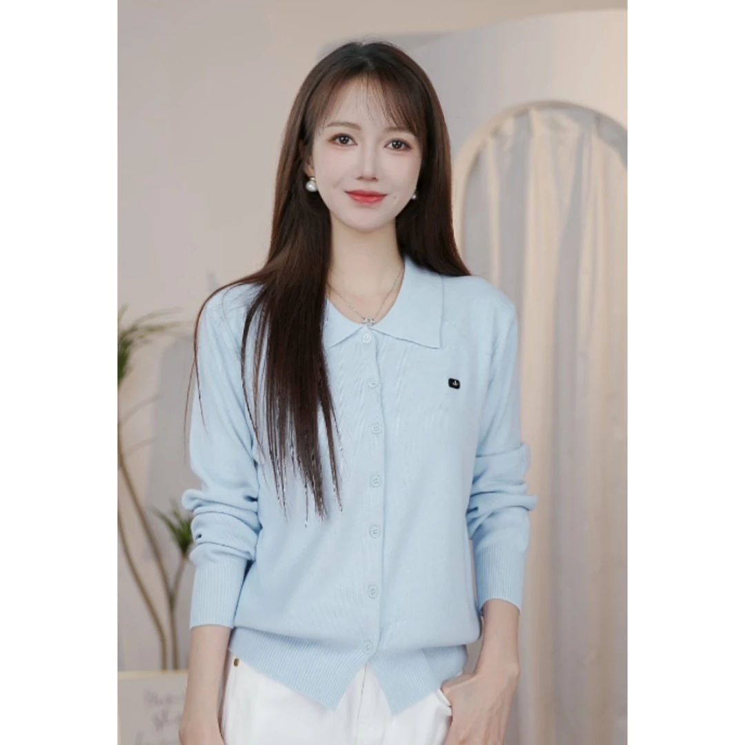 设计感洋气减龄针织衫韩版翻领针织衫女2025新款早秋宽松百搭开衫