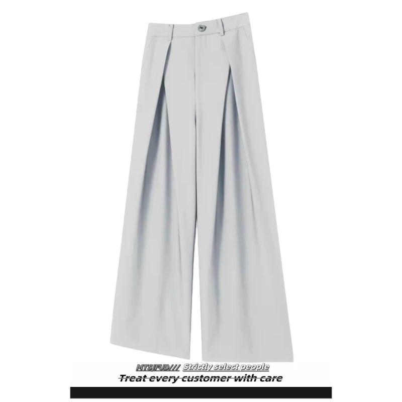 mtsjfud垂感休闲A字重磅TR褶皱阔腿裤免烫可机洗高腰直筒西裤百搭