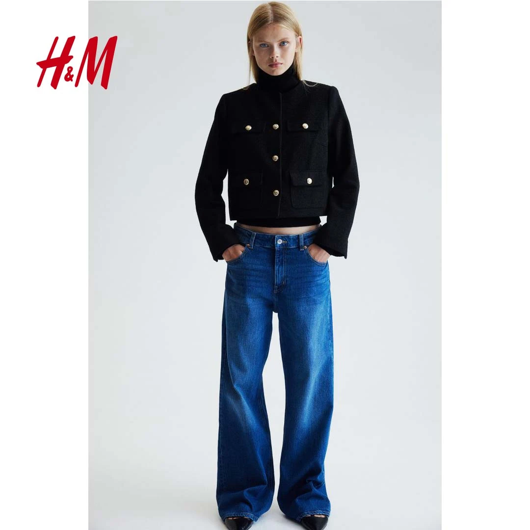 【达】HM女装短外套24秋季单排扣纹理编织千金小香风外套1241437