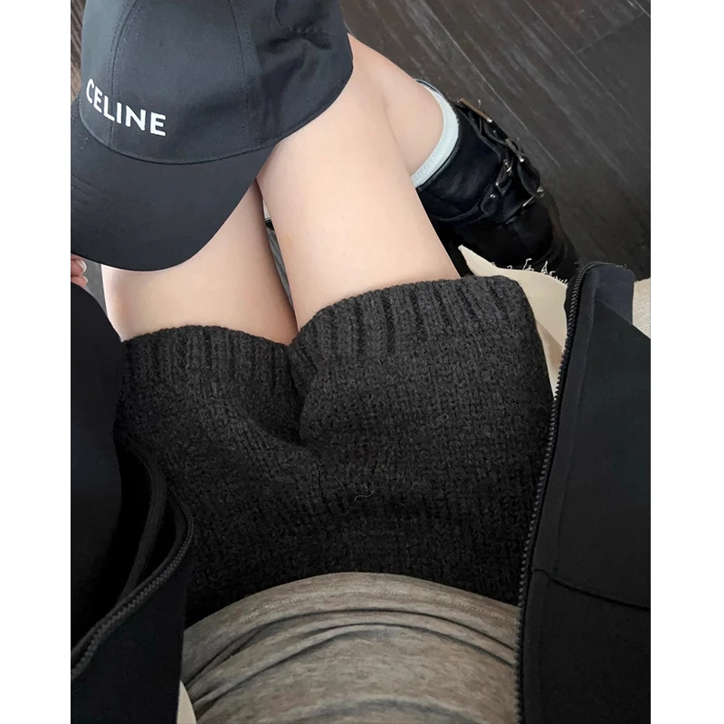 ACUN品牌 辣妹灰色针织短裤毛裤女秋冬穿搭外穿阔腿毛线打底裤子